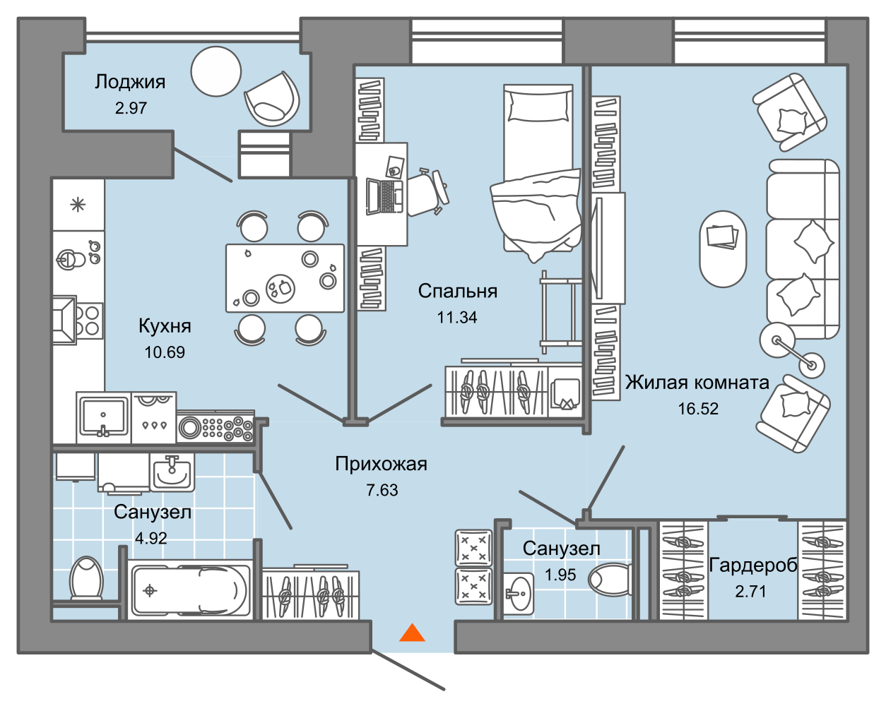 планировка квартиры 57 м2