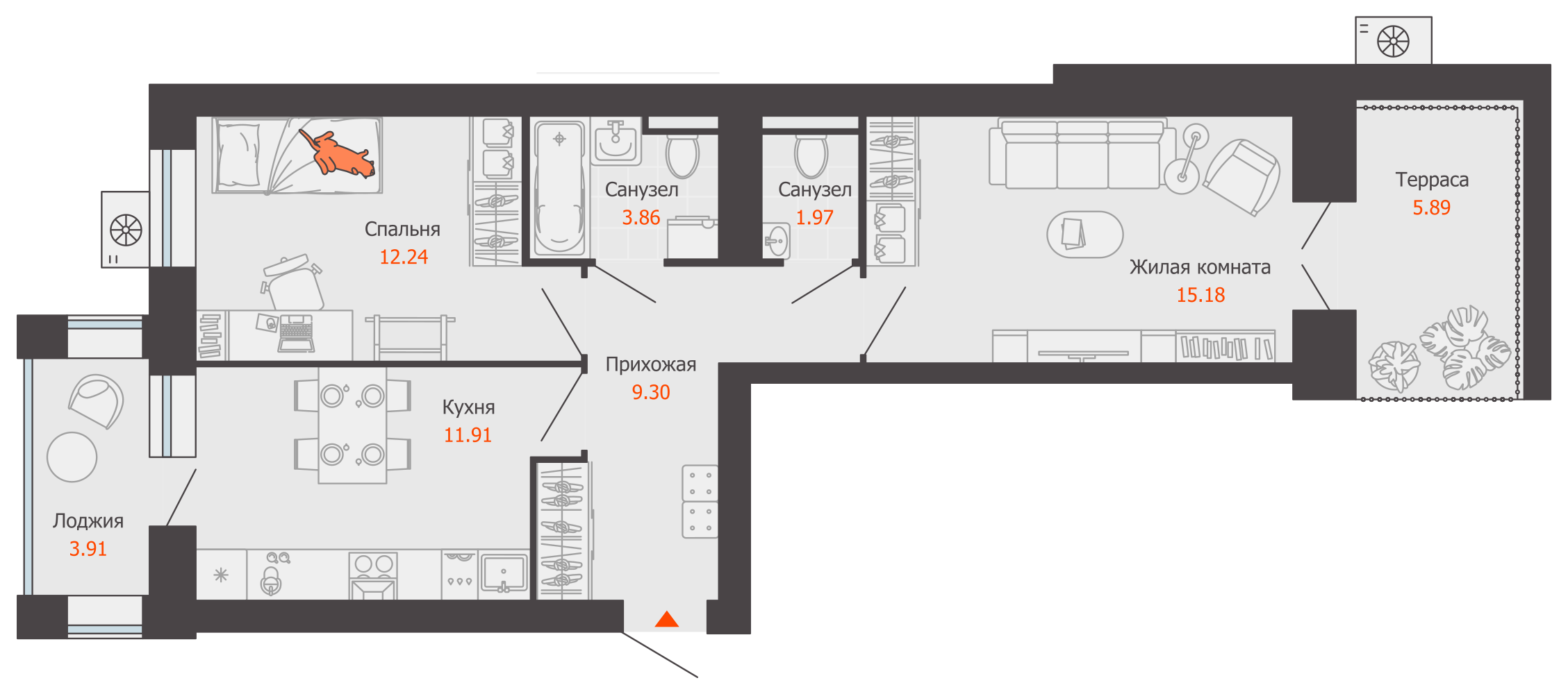 планировка квартиры 58 м2