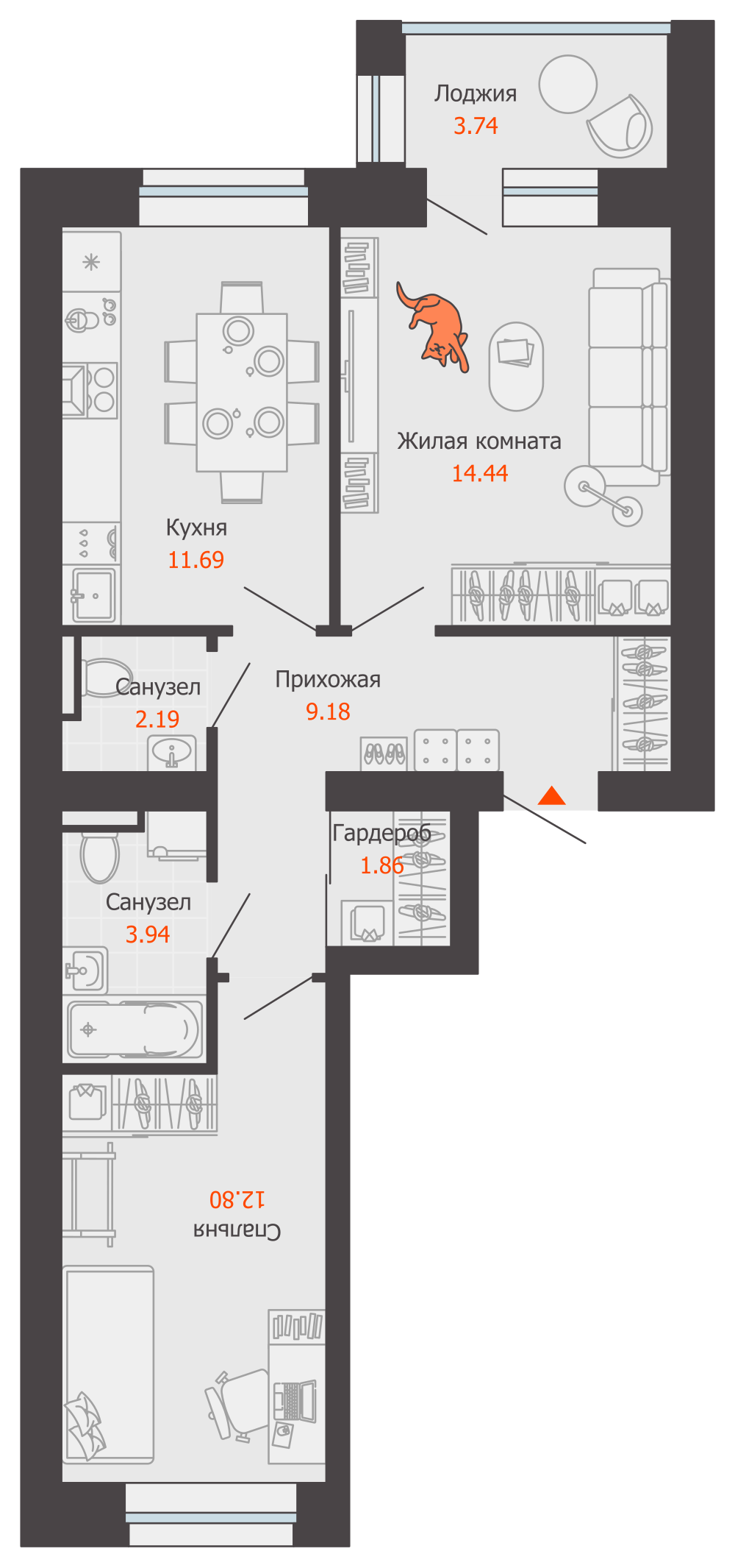 планировка квартиры 58 м2