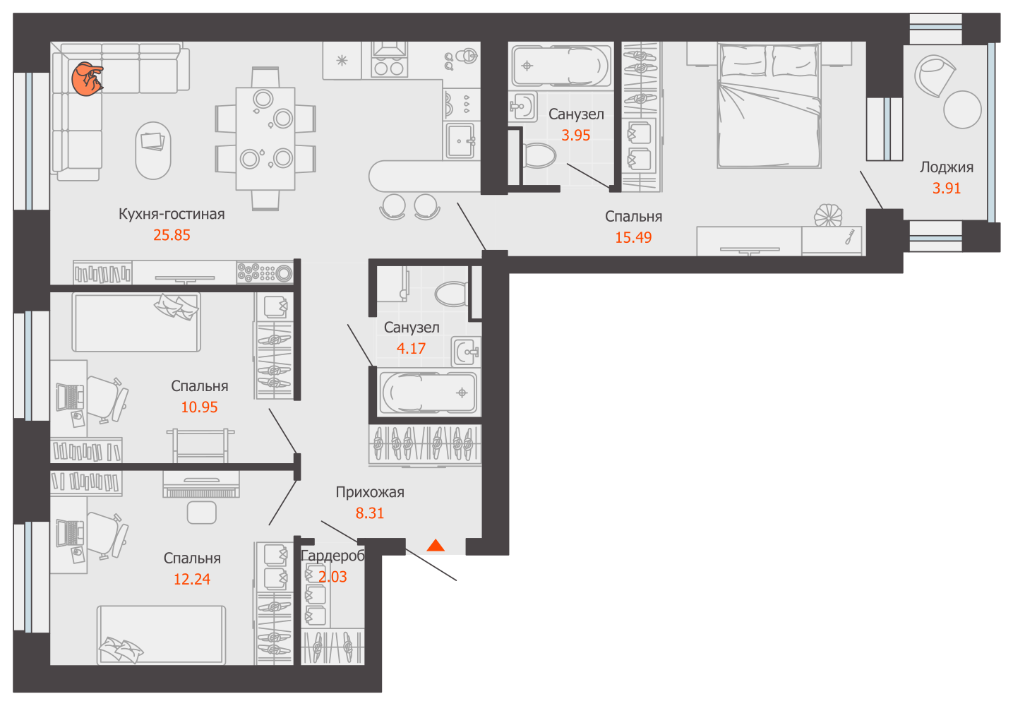 планировка квартиры 85 м2